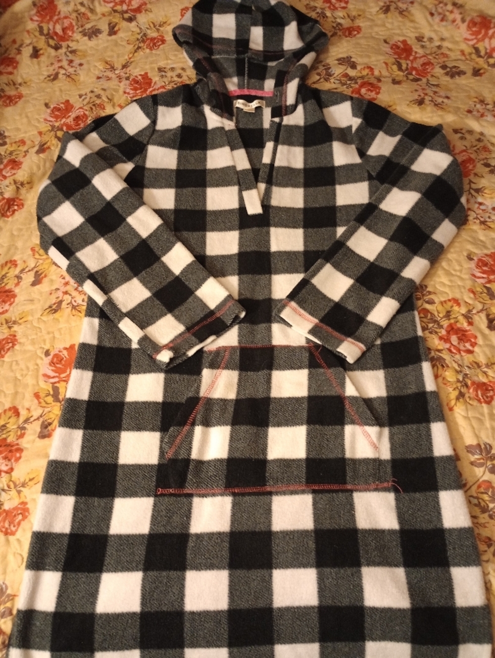 Black & White Buffalo Plaid Hooded Pullover Night Dress Women's
